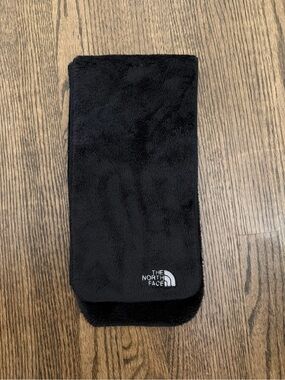 The North Face Black Plush Scarf with White Logo Patch